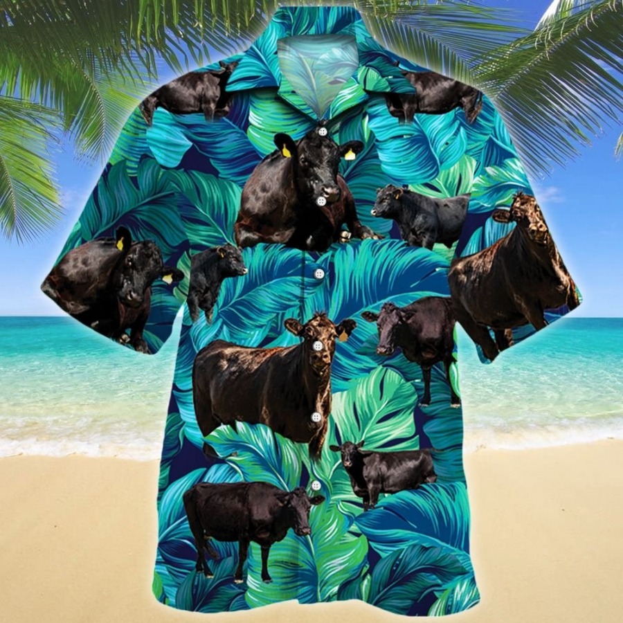 Black angus cattle lovers hawaiian shirt