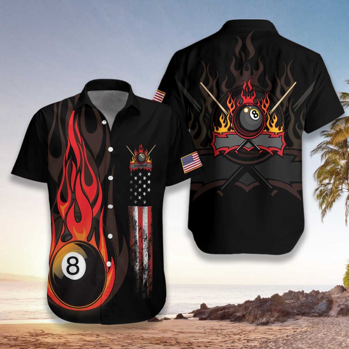 Flame 8 Ball Billiard Pool Hawaiian Shirt