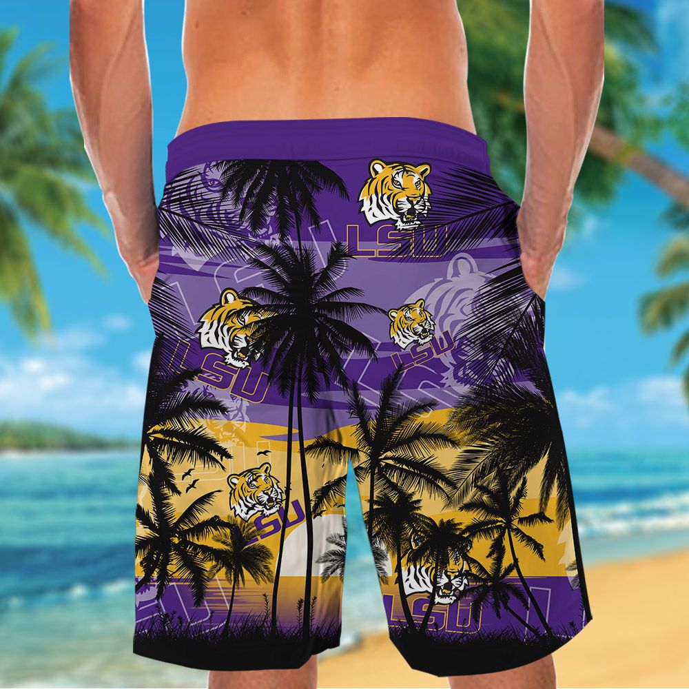 NCAA LSU Tigers Summer Hawaiian Shirt Men Women Shorts