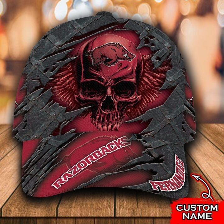 NCAA Arkansas Razorbacks 3D Skull Custom Name Classic Cap