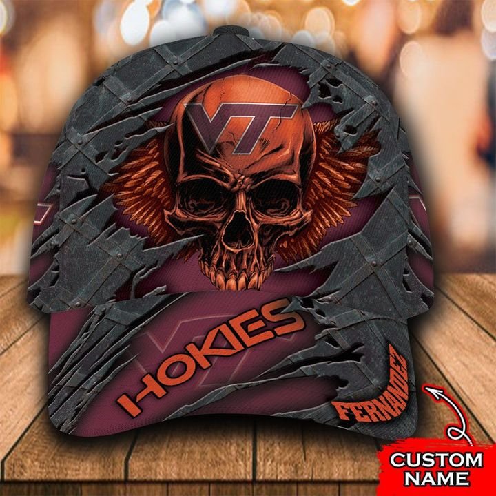 NCAA Virginia Tech Hokies 3D Skull Custom Name Classic Cap