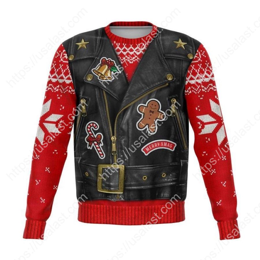 Biker Jacket Oh What Fun It Is To Ride 3D Ugly Sweater