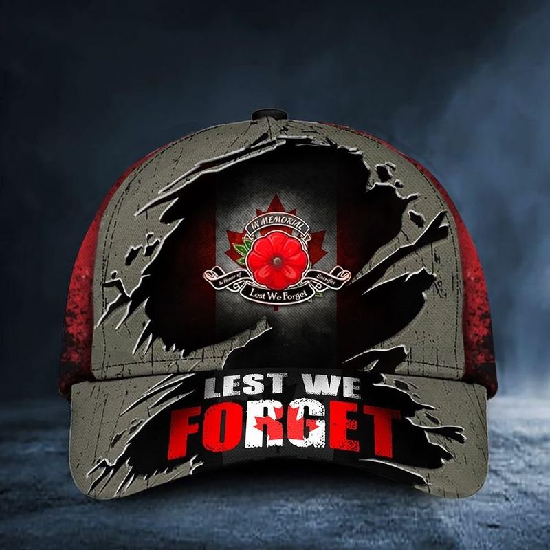 Canada Flag Lest We Forget Poppy Remembrance Day Hat Cap