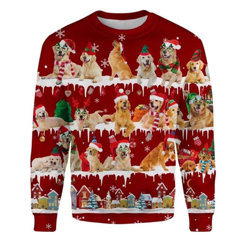 Golden Retriever Snow Christmas 3D Ugly Sweater