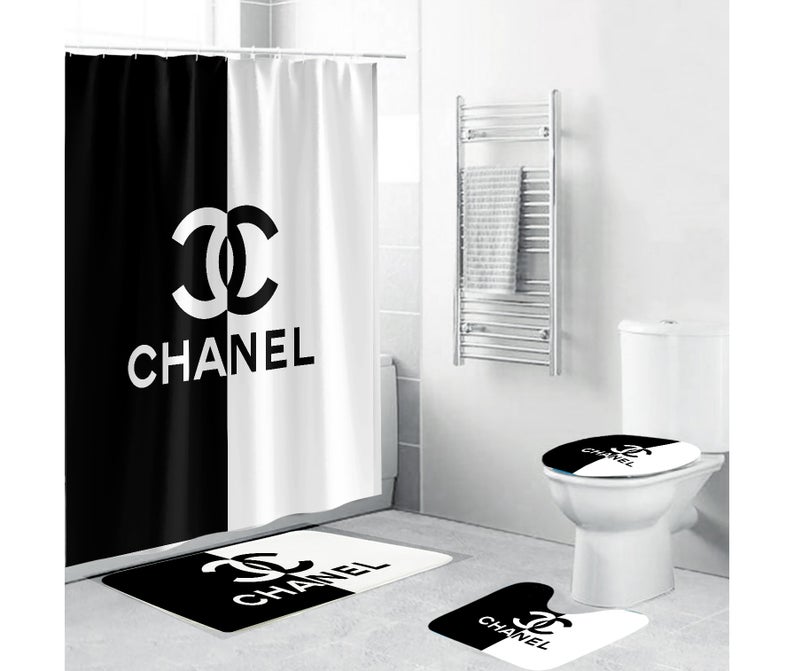 Versace Chanel Lv Fendi Dior Prada Tiffany Shower Curtain Waterproof Luxury Bathroom Set