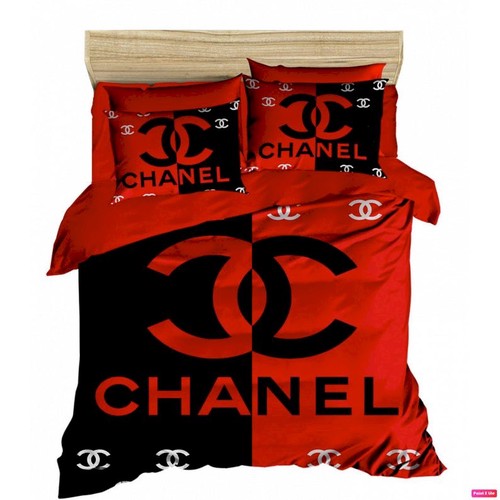 Chanel Black And Red Color Luxury Brand Bedding Sets Living Room Decoration