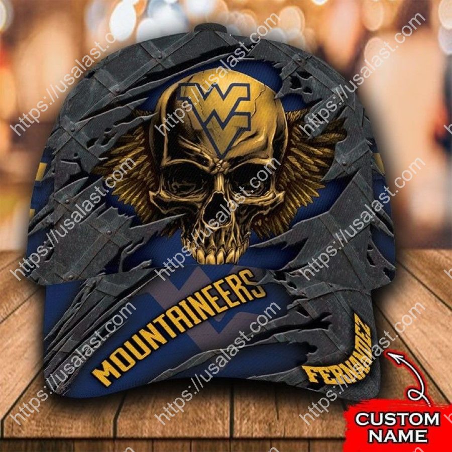 NCAA West Virginia Mountaineers Skull Custom Name Classic Cap
