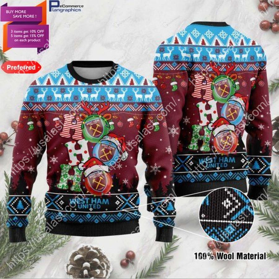 West Ham United FC Ho Ho Ho 3D Ugly Christmas Sweater_result