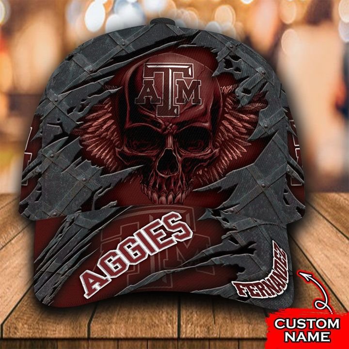 NCAA Texas A&M Aggies 3D Skull Custom Name Classic Cap