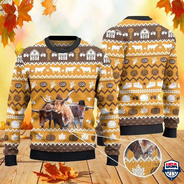 TX Longhorn Cattle Lovers Thanksgiving Gift All Over Print Sweater