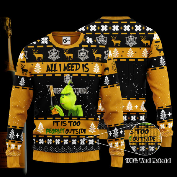 Grinch All I Need Is Veuve Clicquot 3D Ugly Christmas Sweater And T-Shirt