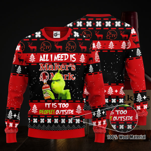 Grinch All I Need Is Maker’s Mark 3D Ugly Christmas Sweater
