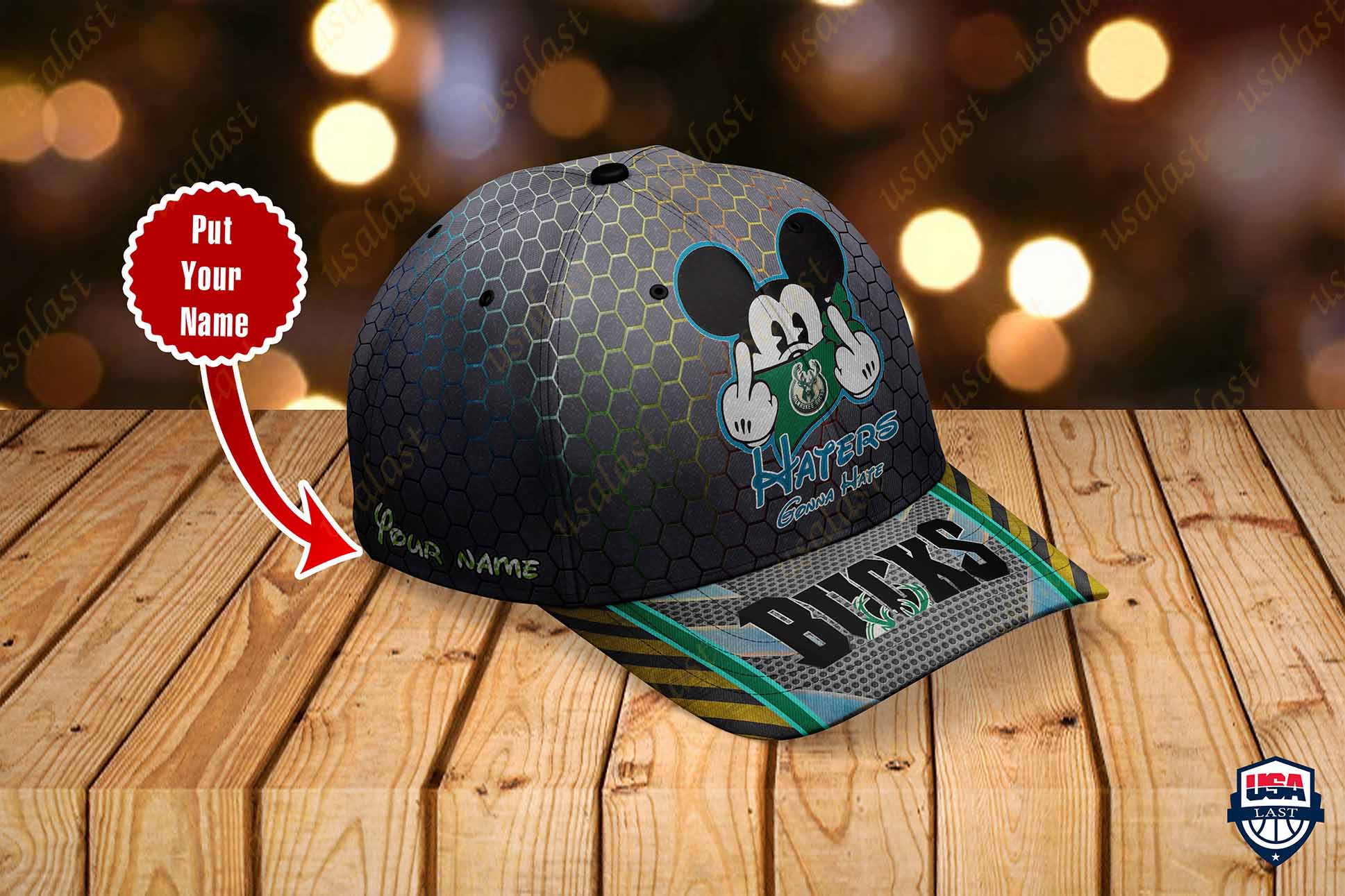 Milwaukee Bucks Mickey Mouse Haters Gonna Hate Custom Name Hat Cap