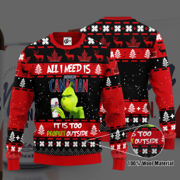 Grinch All I Need Is Molson Canadian 3D Ugly Christmas Sweater