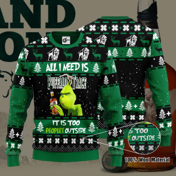 Grinch All I Need Is Buffalo Trace 3D Ugly Christmas Sweater