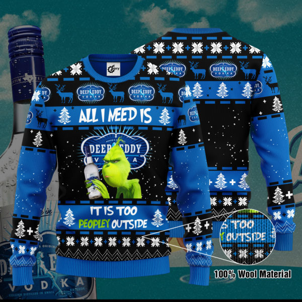 Grinch All I Need Is Deep Eddy Vodka 3D Ugly Christmas Sweater