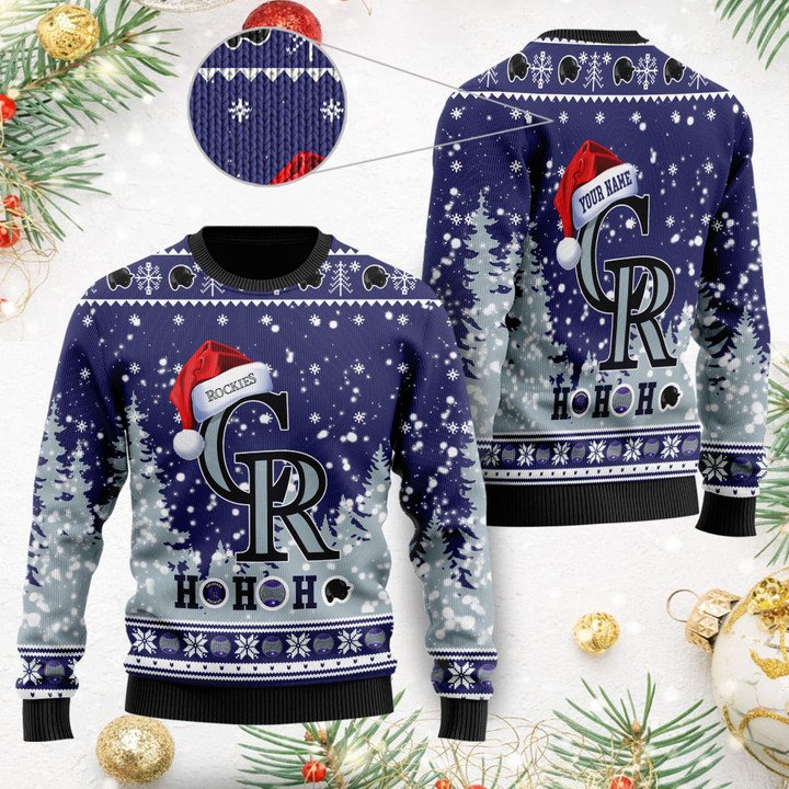 Colorado Rockies Santa Claus Hat Ho Ho Ho 3D Custom Name Ugly Christmas Sweater