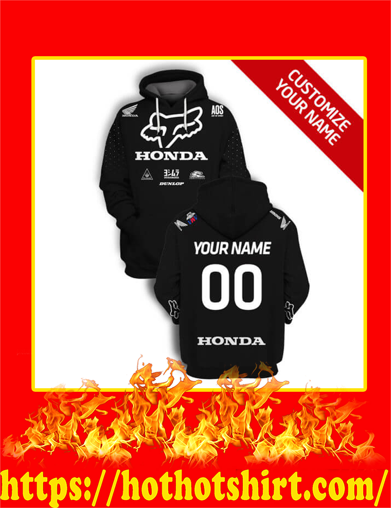 Honda Fox Racing Custom Name Number 3D Hoodie