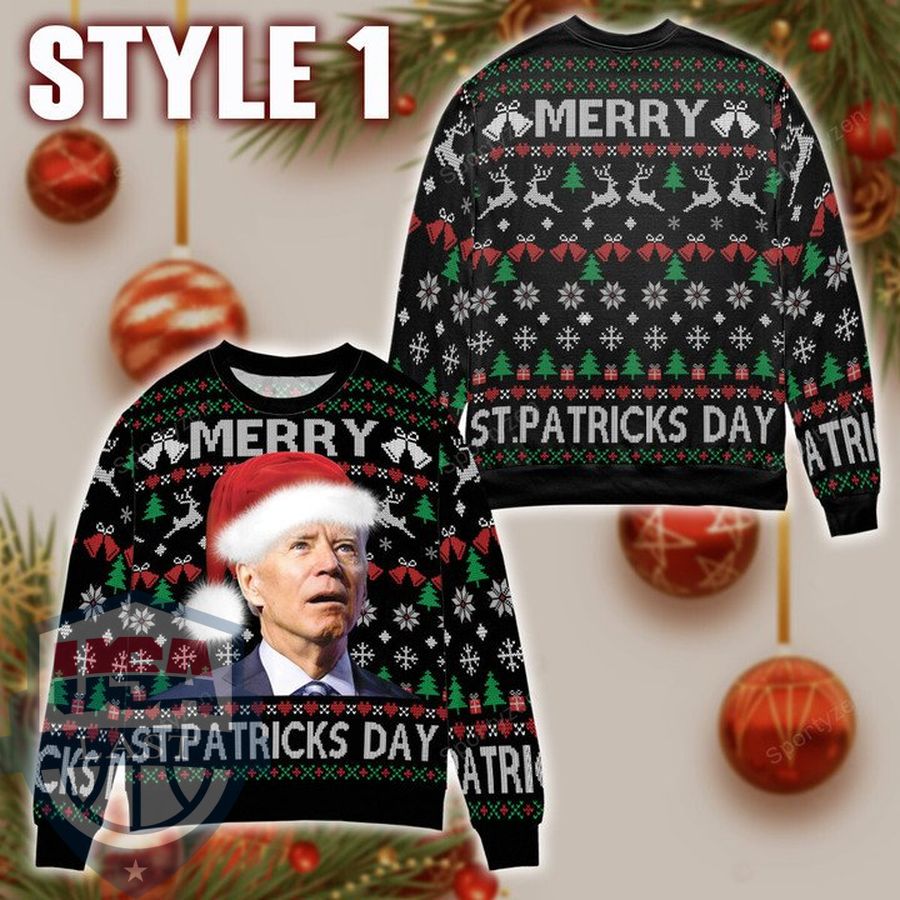 Joe Biden Merry St Patrick's Day FJB 3D Christmas Sweater Style 1