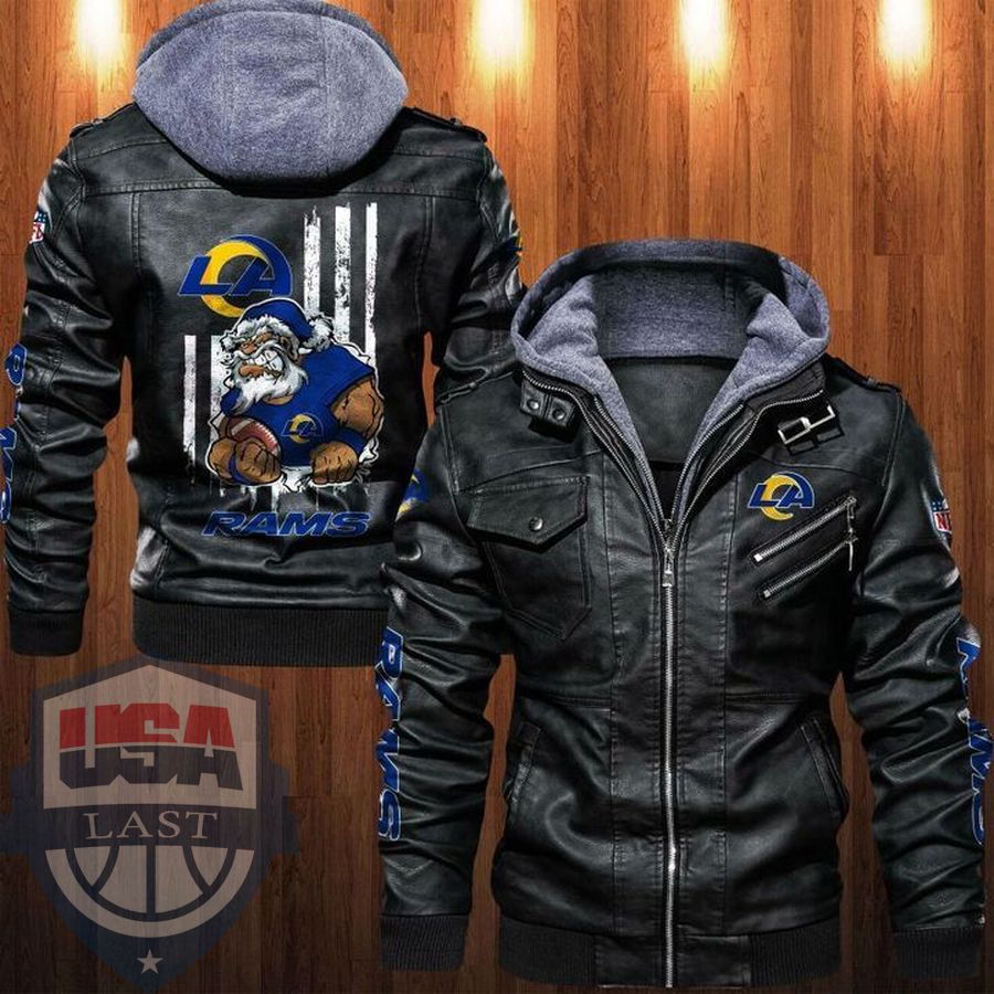 Los Angeles Rams Leather Jacket Angry Santa Claus