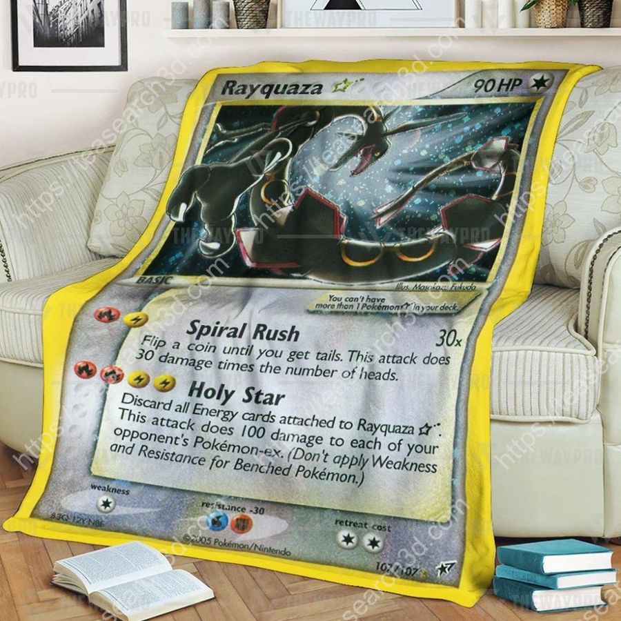 Soft Blanket Pokemon Rayquaza Gold Star Holo