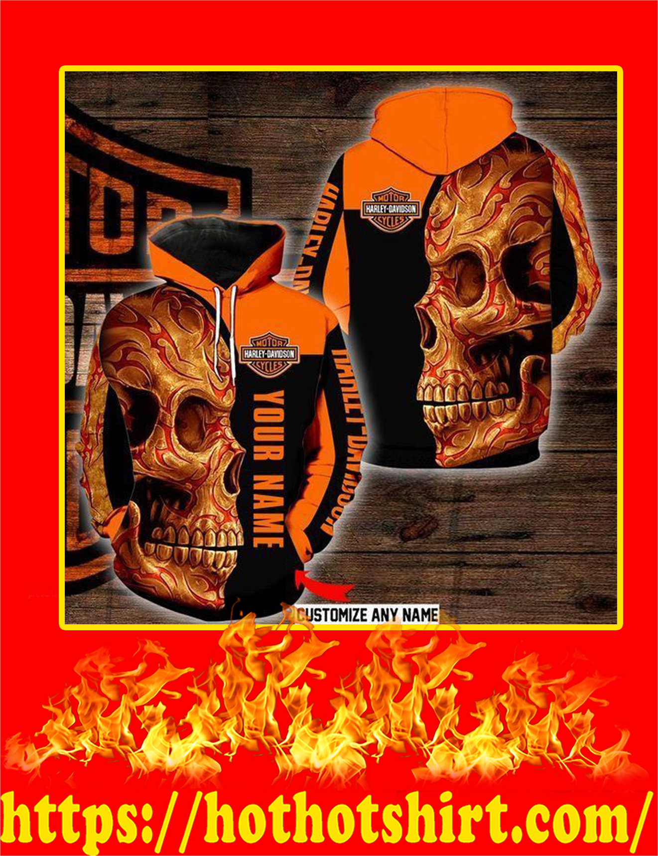 Sugar Skull Harley Davidson Customize Custom Name 3d Hoodie