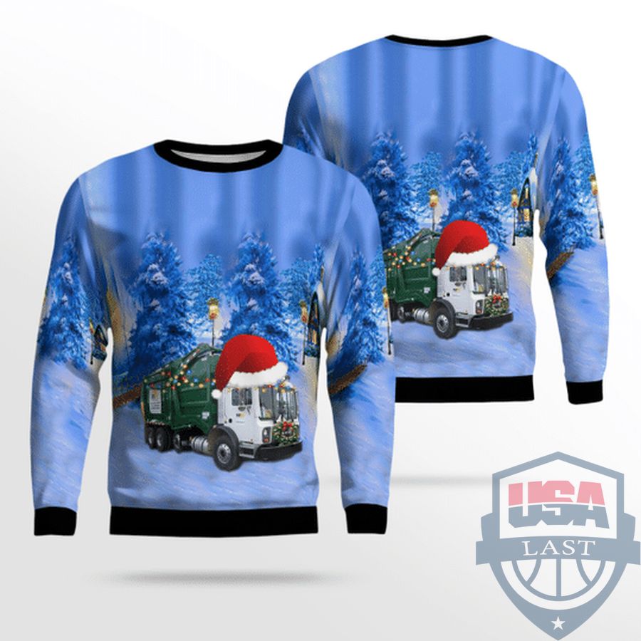 Waste Management Mack Front Ugly Christmas Sweater