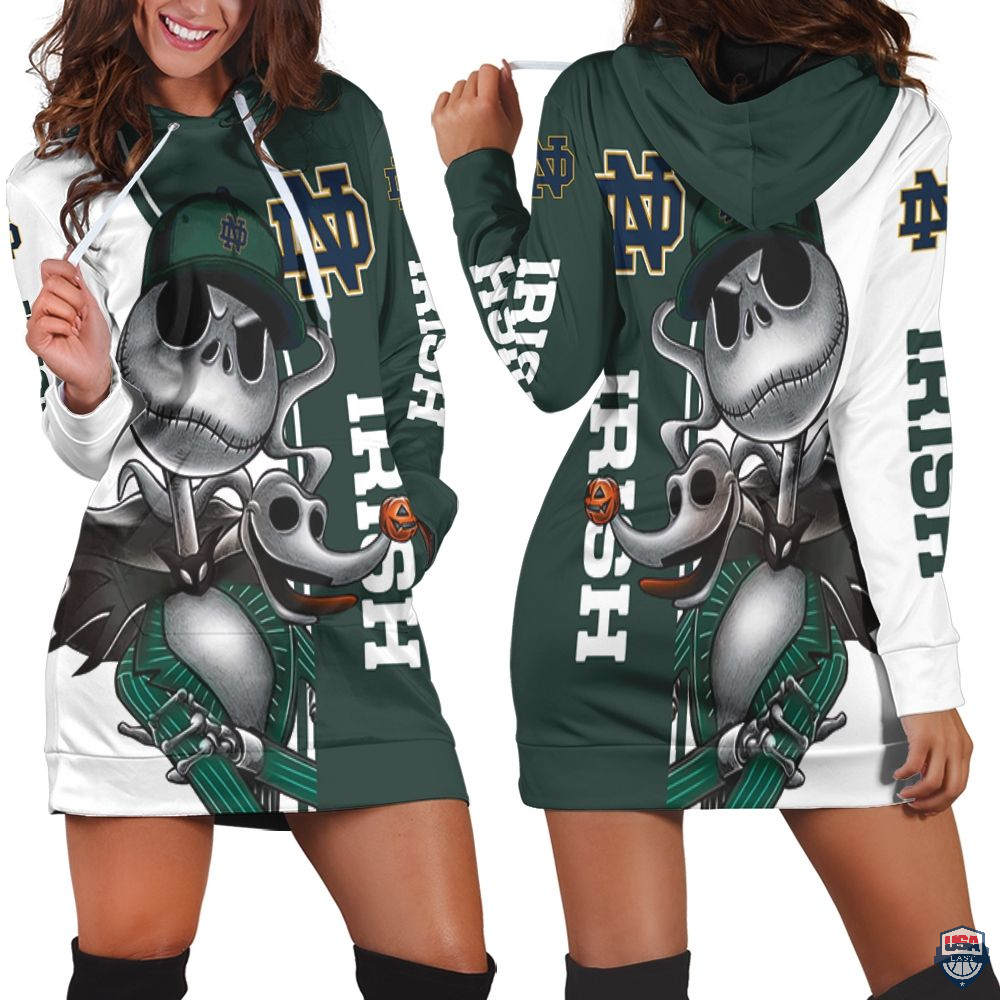 Notre Dame Fighting Irish Jack Skellington And Zero 3D Hoodie Dress