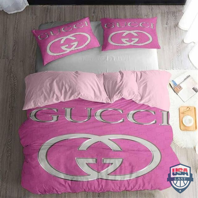 Pink Gucci Luxury Brand 3D Bedding Set Duvet Cover 37