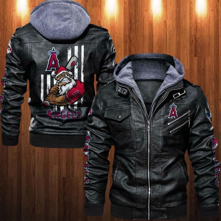 Los Angeles Angels Leather Jacket Angry Santa Claus