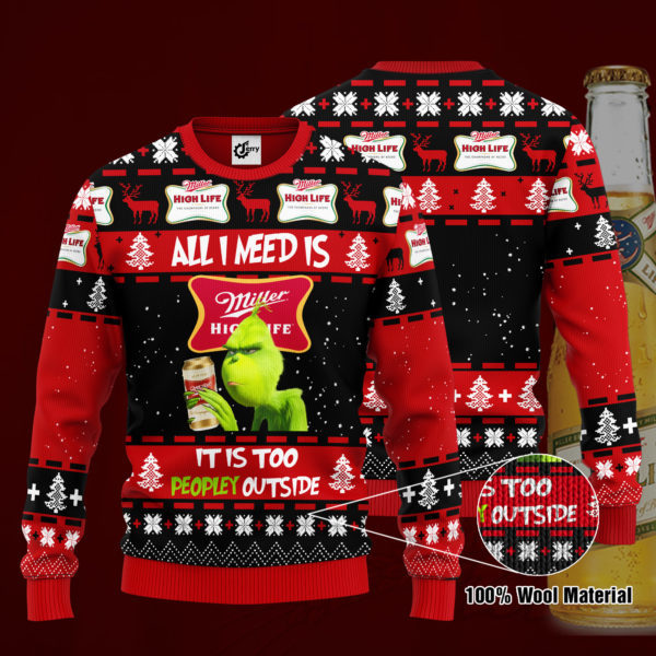 Grinch All I Need Is Busch Light 3D Ugly Christmas Sweater