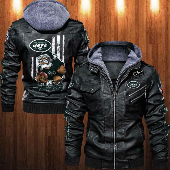New York Jets Leather Jacket Angry Santa Claus