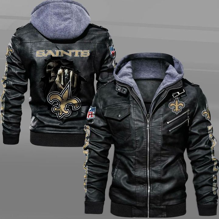 New Orleans Saints Leather Jacket Dead Skull In Back