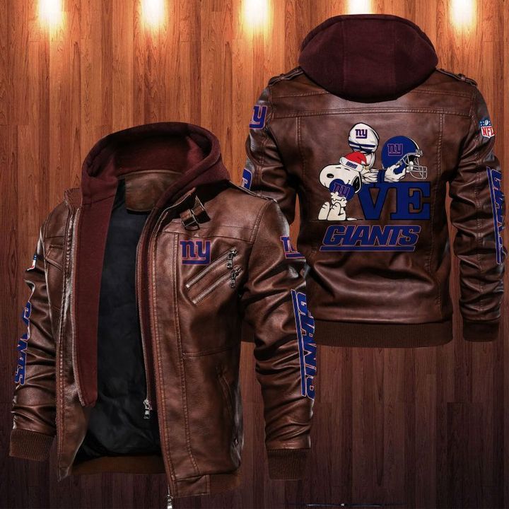 Snoopy Love New York Giants Leather Jacket