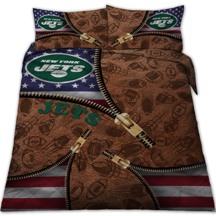 New York Jets NFL American Flag Leather Pattern Bedding Set