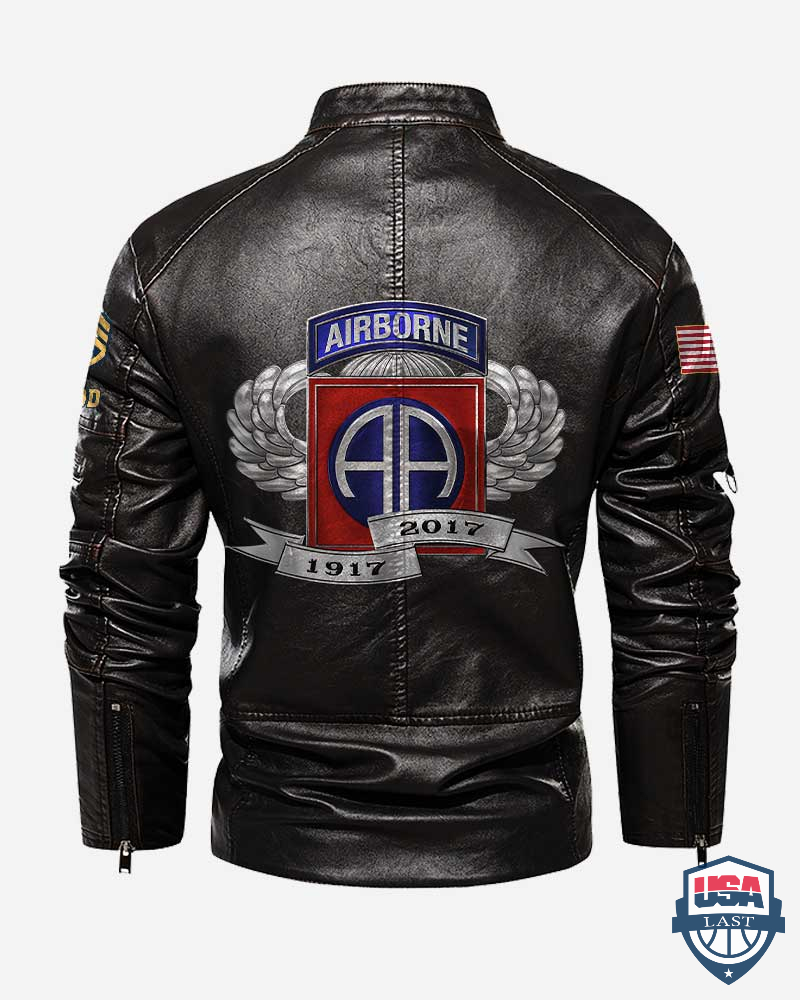 82nd Airborne Division 1917-2022 Button Collar Leather Jacket