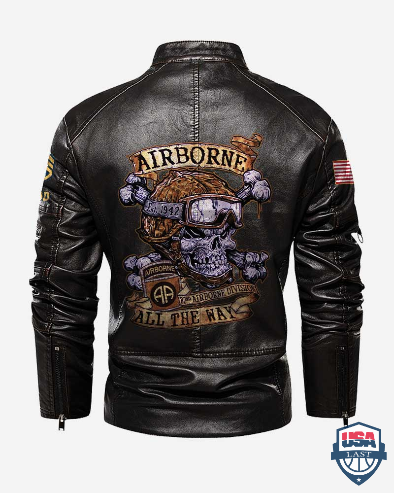 82nd Airborne Division All The Way Custom Collar Leather Jacket