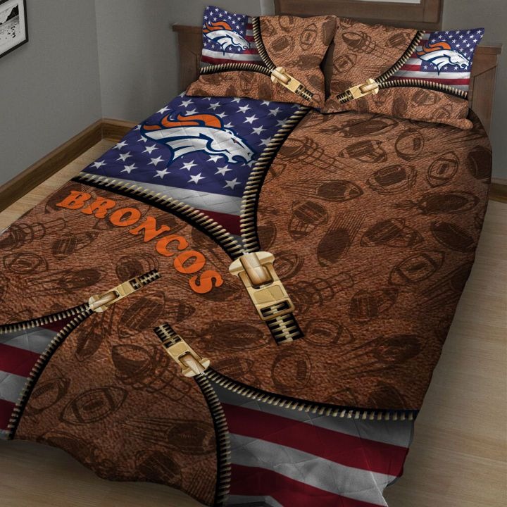 Denver Broncos NFL American Flag Leather Pattern Bedding Set