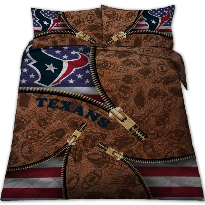 Houston Texans NFL American Flag Leather Pattern Bedding Set