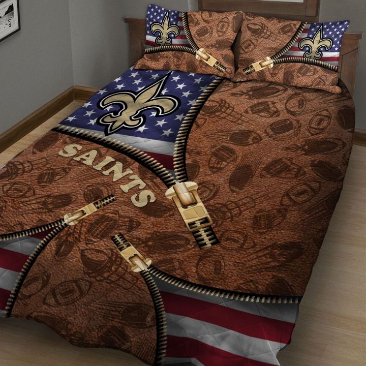 New Orleans Saints NFL American Flag Leather Pattern Bedding Set
