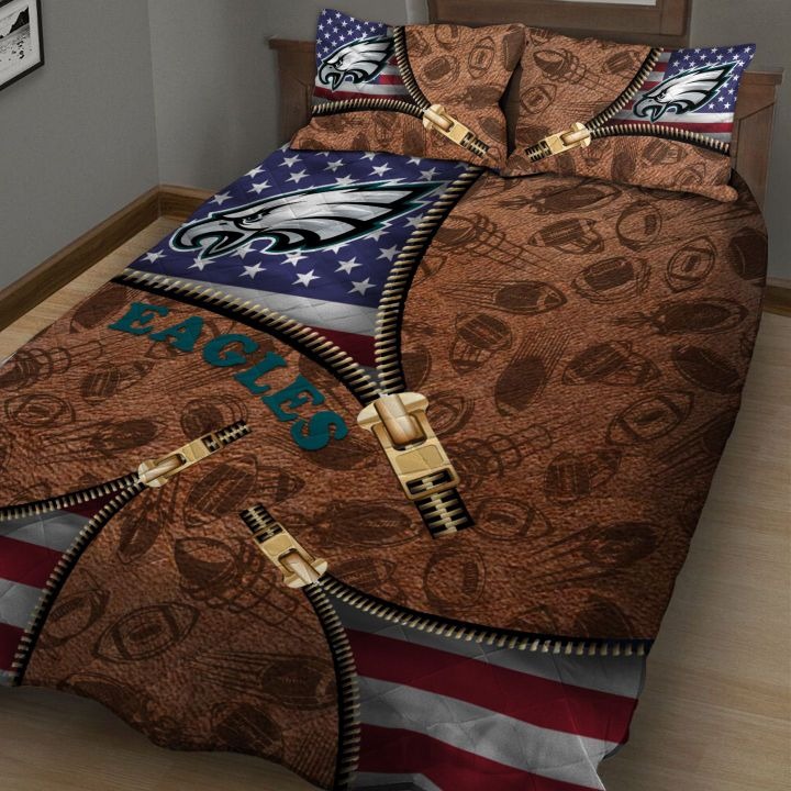 Philadelphia Eagles NFL American Flag Leather Pattern Bedding Set