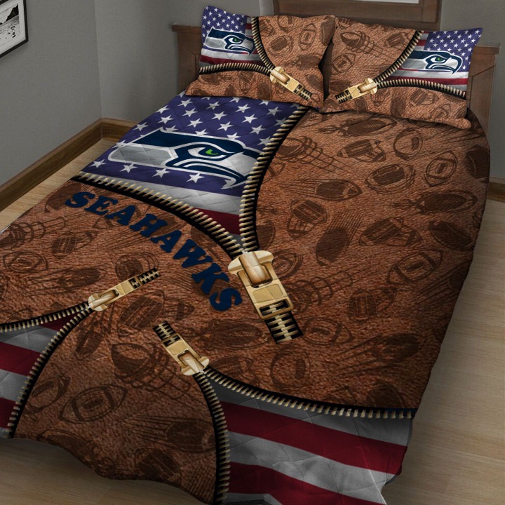 Seattle Seahawks NFL American Flag Leather Pattern Bedding Set