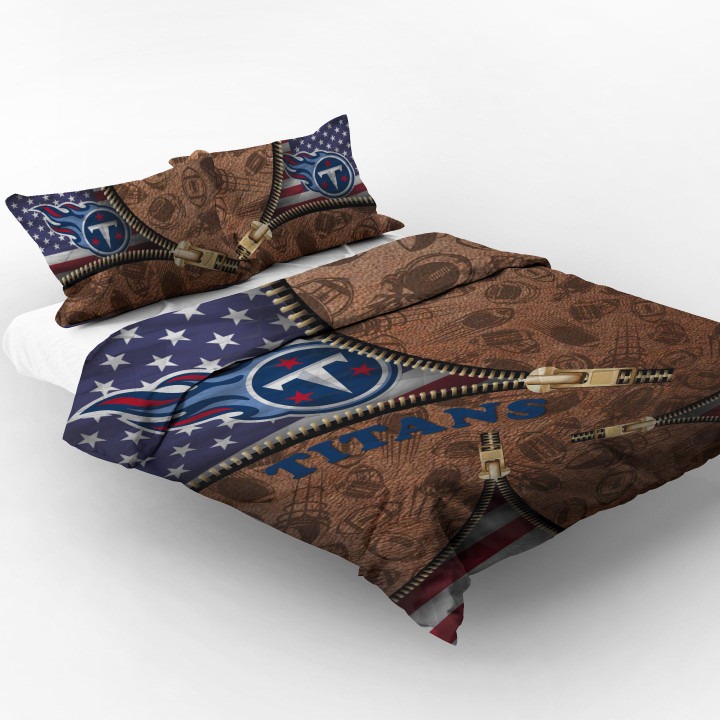 Tennessee Titans NFL American Flag Leather Pattern Bedding Set