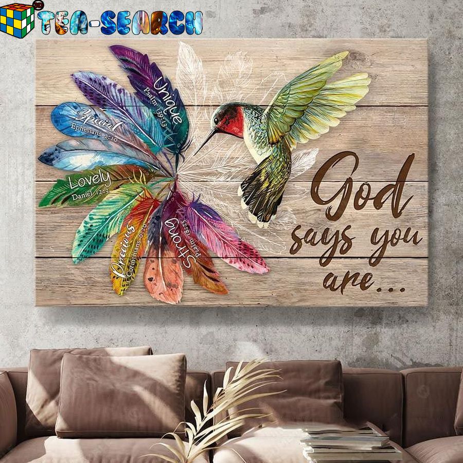 Hummingbird Colorful feathers God says you are unique Jesus canvas prints
