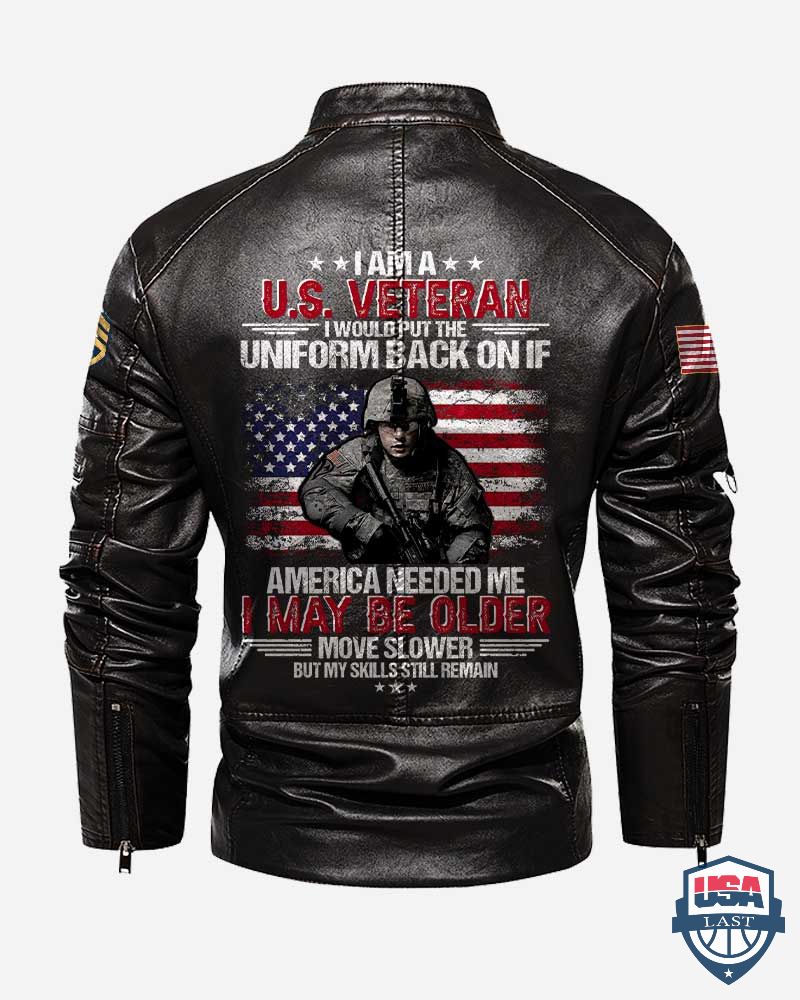 I Am A US Veteran I Would Put The Uniform Back On If America Need Me Button Collar Leather Jacket