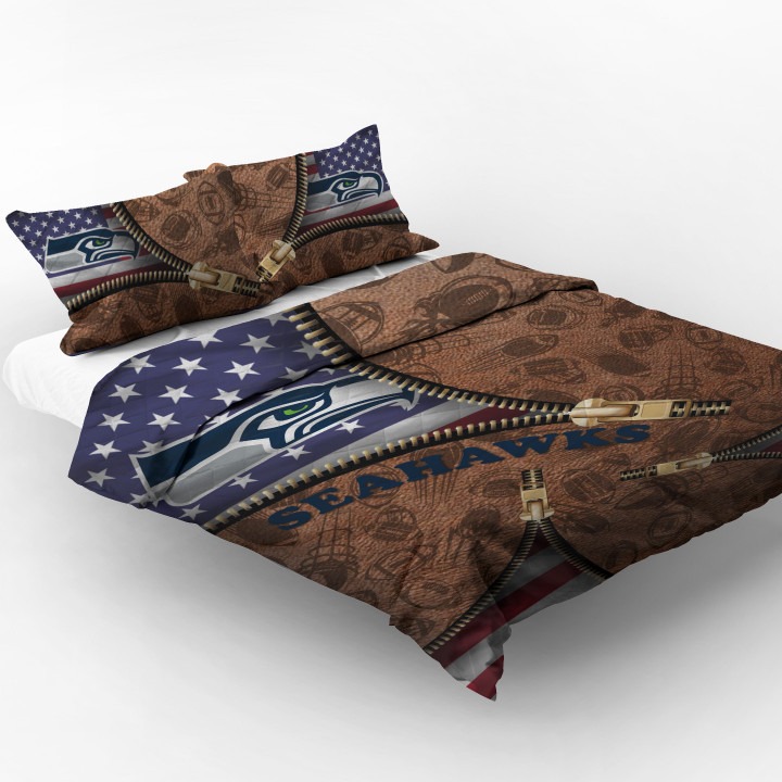 Seattle Seahawks NFL American Flag Leather Pattern Bedding Set