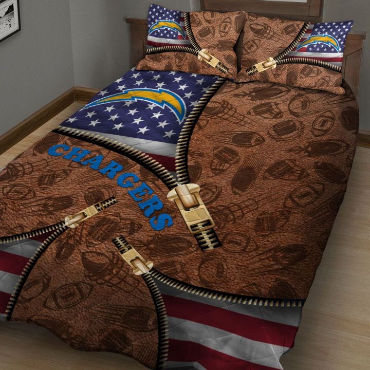 Los Angeles Chargers NFL American Flag Leather Pattern Bedding Set