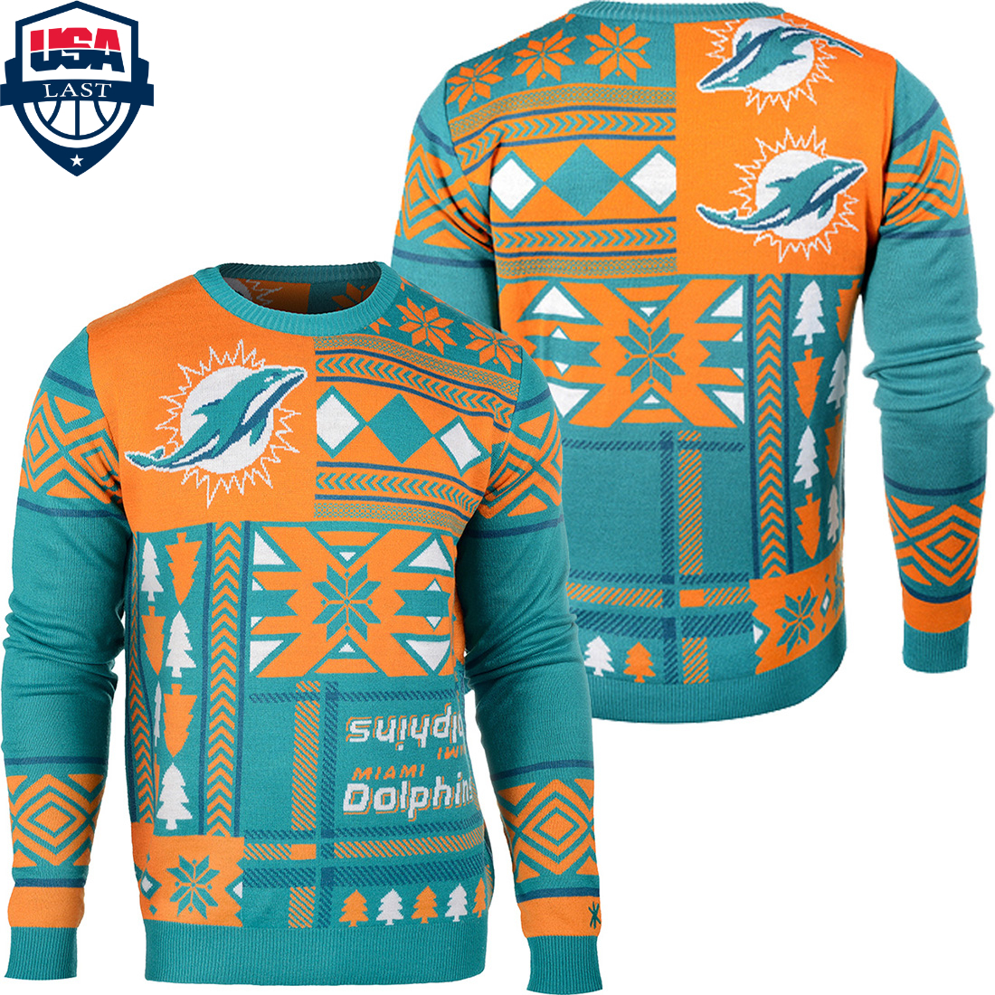 Miami Dolphins Patches NFL Ugly Sweater