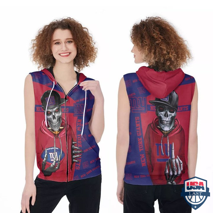 New York Giants Skeleton Logo Snapback 3D Sleeveless Zip Hoodie