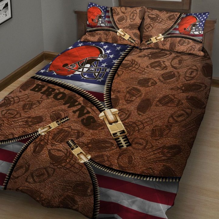 Cleveland Browns NFL American Flag Leather Pattern Bedding Set